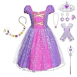 Pollen Prinzessin Kleid Mädchen, Prinzessin Kostüm Kinder Kleid 7-teiliges Set mit Krone Diadem...