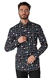 OppoSuits Herren PAC-Man™ Shirt - Retro Gaming Outfit - Inklusive 1 Button-Up Shirt - Schwarz -...