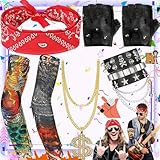 6 Stücke Punk Gotik Rocker Kit, 80er 90er Hip Hop Kostüm Set, Mit Punk Kette Lederarmband Tattoo...